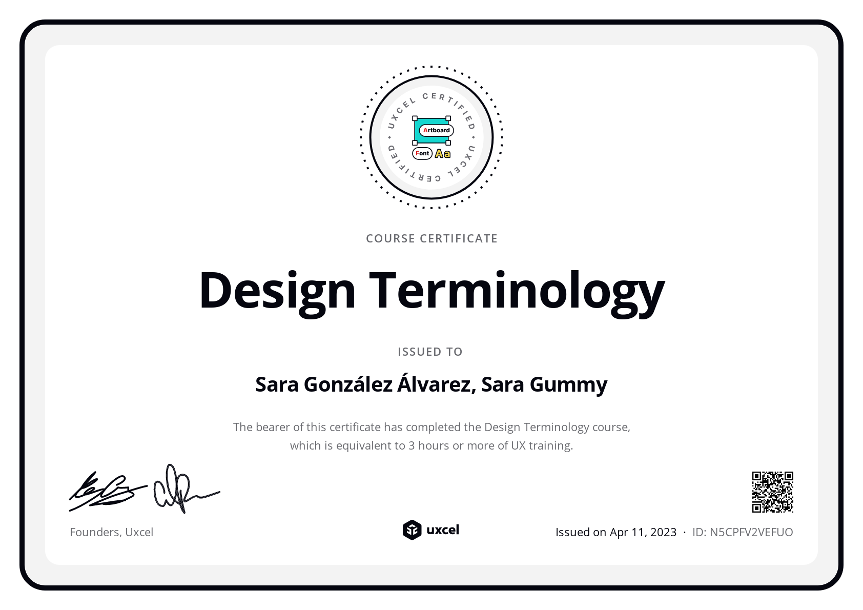 Sara González Álvarez's certificate